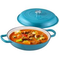 Bruntmor Enameled Cast Iron Shallow Casserole Braiser Pan with Cover, Cast Iron Covered Casserole Skillet 3.8-Quart, Marine Blue