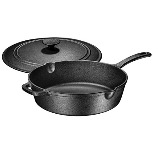  Bruntmor Enameled Cast Iron Skillet Deep Saute Pan with Lid, 12 Inch, Enameled Duke Blue with Black Enameled Interior, Superior Heat Retention