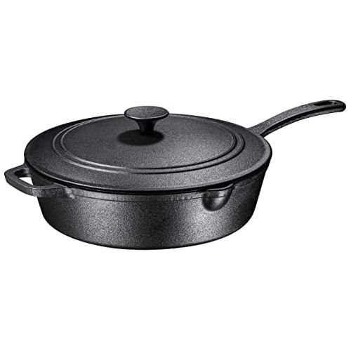  Bruntmor Enameled Cast Iron Skillet Deep Saute Pan with Lid, 12 Inch, Enameled Duke Blue with Black Enameled Interior, Superior Heat Retention