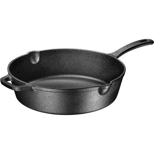  Bruntmor Enameled Cast Iron Skillet Deep Saute Pan with Lid, 12 Inch, Enameled Duke Blue with Black Enameled Interior, Superior Heat Retention