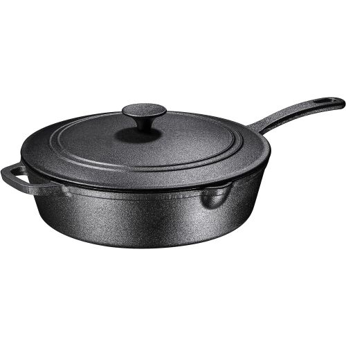  Bruntmor Enameled Cast Iron Skillet Deep Saute Pan with Lid, 12 Inch, Enameled Duke Blue with Black Enameled Interior, Superior Heat Retention