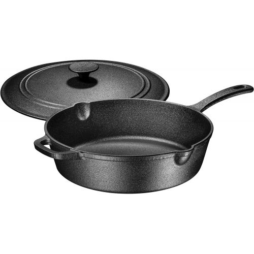  Bruntmor Enameled Cast Iron Skillet Deep Saute Pan with Lid, 12 Inch, Enameled Duke Blue with Black Enameled Interior, Superior Heat Retention