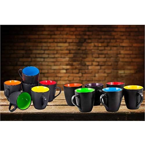  Coffee Mug Set Set of 6 Large-sized 16 Ounce Ceramic Coffee Mugs Restaurant Coffee Mugs By Bruntmor, Matte Black