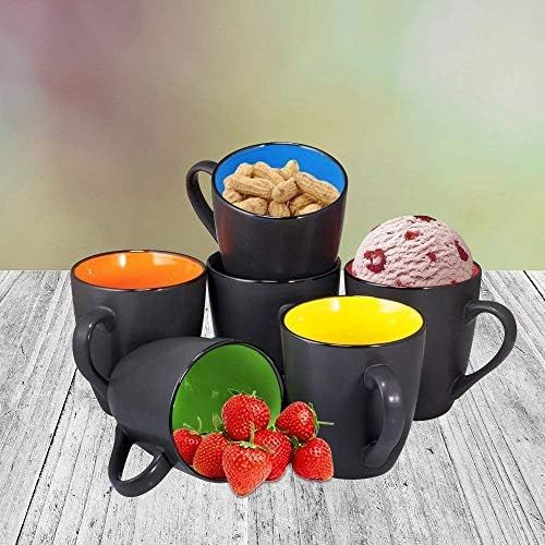  Coffee Mug Set Set of 6 Large-sized 16 Ounce Ceramic Coffee Mugs Restaurant Coffee Mugs By Bruntmor, Matte Black