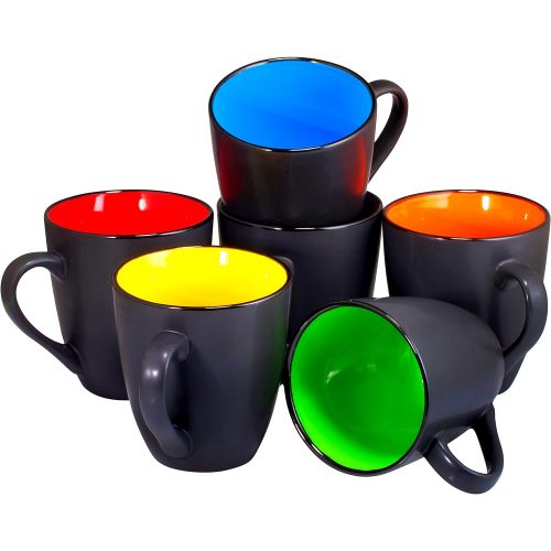  Coffee Mug Set Set of 6 Large-sized 16 Ounce Ceramic Coffee Mugs Restaurant Coffee Mugs By Bruntmor, Matte Black