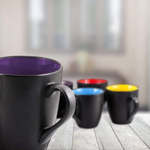  Coffee Mug Set Set of 6 Large-sized 16 Ounce Ceramic Coffee Mugs Restaurant Coffee Mugs By Bruntmor, Matte Black