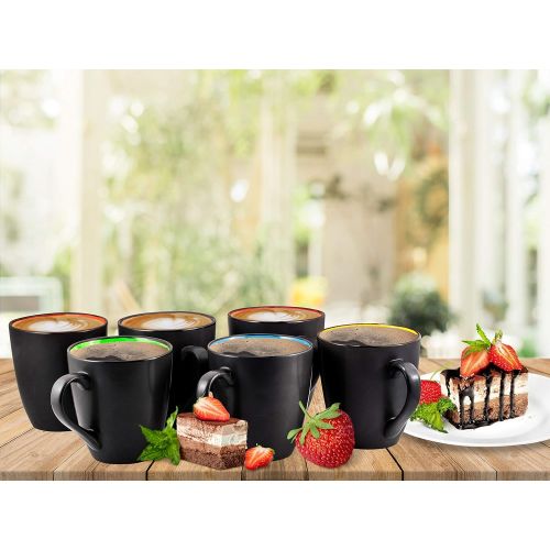  Coffee Mug Set Set of 6 Large-sized 16 Ounce Ceramic Coffee Mugs Restaurant Coffee Mugs By Bruntmor, Matte Black