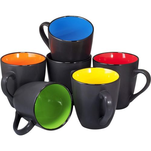  Coffee Mug Set Set of 6 Large-sized 16 Ounce Ceramic Coffee Mugs Restaurant Coffee Mugs By Bruntmor, Matte Black