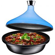 Bruntmor Blue Cast Iron Moroccan Tagine 4-Quart Cooking Pot with Silver knob, Enameled Base and Cone-Shaped Ceramic Lid, Good for Baking and Frying, Oven and Dishwasher safe