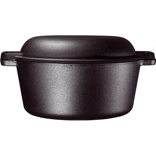  Bruntmor Pre-Seasoned 2 In 1 Cast Iron Pan 5 Quart Double Dutch Oven Set and Domed 10 inch 1.6 Quart Skillet Lid, Open Fire Stovetop Camping Dutch Oven, Non-Stick