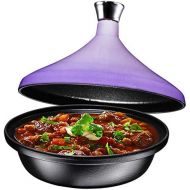Bruntmor Cast Iron Tangine Pot with a Silver knob, Enameled Cast Iron Base and Cone-Shaped Ceramic Lid, 4-Quart Moroccan Tangine Cooking, Baking, Frying Pot, Oven and Dishwasher safe, Purpl