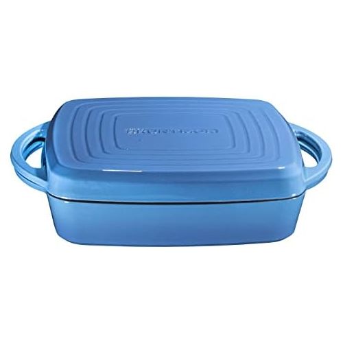 Bruntmor 2 In 1 Enameled Square Cast Iron Baking Pan, Cookware Dish With Grill Lid, 11-inch Multi Baker Casserole Dish, Lasagna Pan, Blue Whale