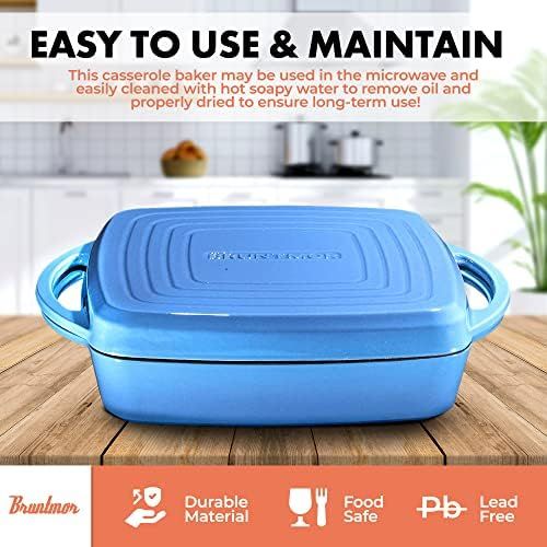  Bruntmor 2 In 1 Enameled Square Cast Iron Baking Pan, Cookware Dish With Grill Lid, 11-inch Multi Baker Casserole Dish, Lasagna Pan, Blue Whale
