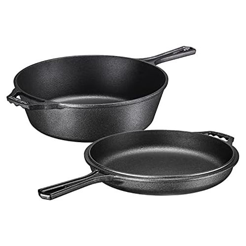  Bruntmor Pre-Seasoned 2-In-1 Cast Iron Multi-Cooker ? Heavy Duty Skillet and Lid Set, Versatile Non-Stick Kitchen Cookware, Use As Dutch Oven Or Frying Pan, 3 Quart, Pre-Seasoned