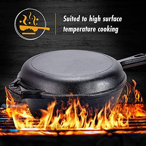  Bruntmor Pre-Seasoned 2-In-1 Cast Iron Multi-Cooker ? Heavy Duty Skillet and Lid Set, Versatile Non-Stick Kitchen Cookware, Use As Dutch Oven Or Frying Pan, 3 Quart, Pre-Seasoned