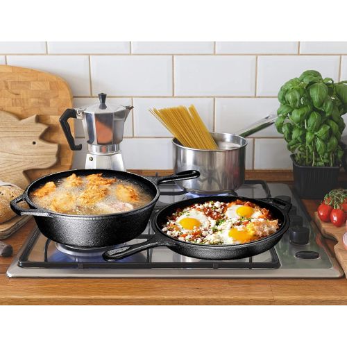  Bruntmor Pre-Seasoned 2-In-1 Cast Iron Multi-Cooker ? Heavy Duty Skillet and Lid Set, Versatile Non-Stick Kitchen Cookware, Use As Dutch Oven Or Frying Pan, 3 Quart, Pre-Seasoned