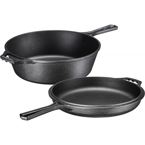  Bruntmor Pre-Seasoned 2-In-1 Cast Iron Multi-Cooker ? Heavy Duty Skillet and Lid Set, Versatile Non-Stick Kitchen Cookware, Use As Dutch Oven Or Frying Pan, 3 Quart, Pre-Seasoned