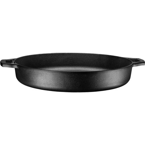  Bruntmor Pre-Seasoned Cast Iron Grill Pan for Outdoor/Indoor Cooking. 16 Large Skillet with Dual Handles Durable Frying Pan. Deep Pan with 2 Large Loop Handles, Camping Skillet, Fr