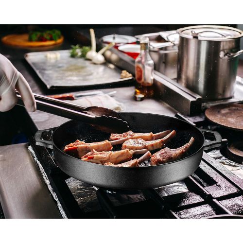  Bruntmor Pre-Seasoned Cast Iron Grill Pan for Outdoor/Indoor Cooking. 16 Large Skillet with Dual Handles Durable Frying Pan. Deep Pan with 2 Large Loop Handles, Camping Skillet, Fr