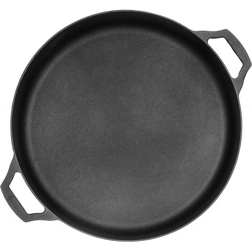  Bruntmor Pre-Seasoned Cast Iron Grill Pan for Outdoor/Indoor Cooking. 16 Large Skillet with Dual Handles Durable Frying Pan. Deep Pan with 2 Large Loop Handles, Camping Skillet, Fr