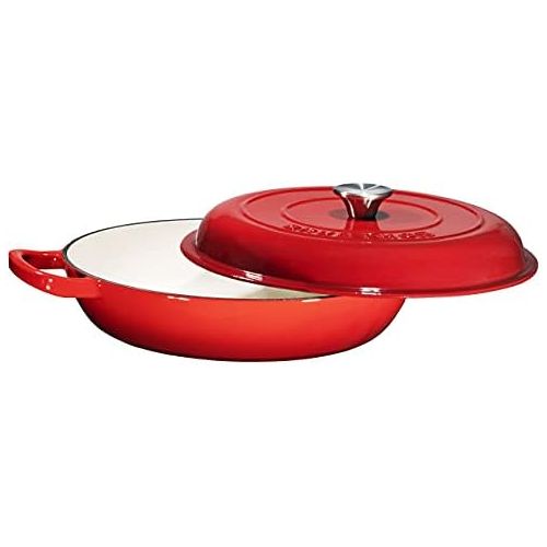  Enameled Cast Iron Casserole Braiser - Pan with Cover, 3.8-Quart, Gradient Red: Kitchen & Dining