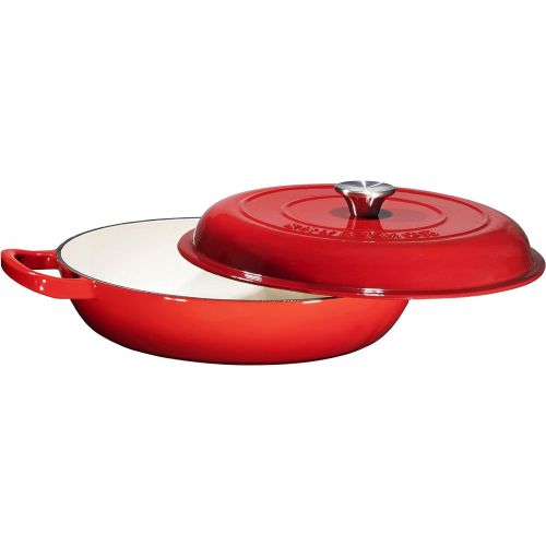  Enameled Cast Iron Casserole Braiser - Pan with Cover, 3.8-Quart, Gradient Red: Kitchen & Dining