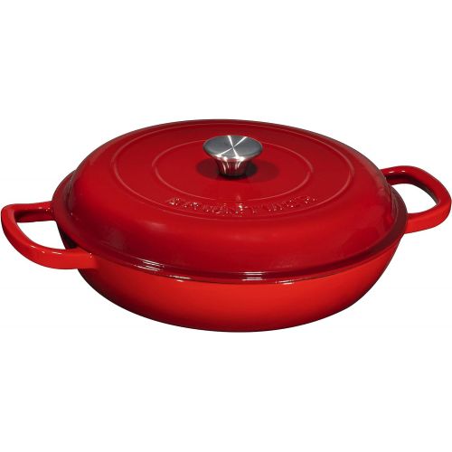  Enameled Cast Iron Casserole Braiser - Pan with Cover, 3.8-Quart, Gradient Red: Kitchen & Dining