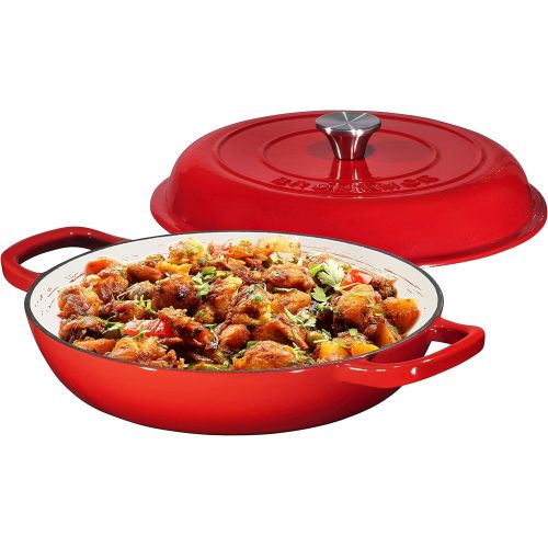  Enameled Cast Iron Casserole Braiser - Pan with Cover, 3.8-Quart, Gradient Red: Kitchen & Dining