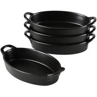 Bruntmor Set of 4 Oval Au Gratin 8x5 Baking Dishes, Lasagna Pan, Ceramic Bakeware Ideal for Creme Brulee Easy Carry Handles, table Serving Dish, Matte Black