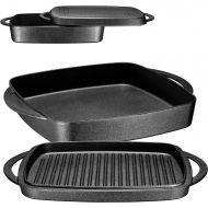 Bruntmor 2 In 1 Pre-Seasoned Square Cast Iron Baking Pan Cookware Dish With Grill Lid, 11-inch Multi Baker Casserole Dish, Lasagna Pan