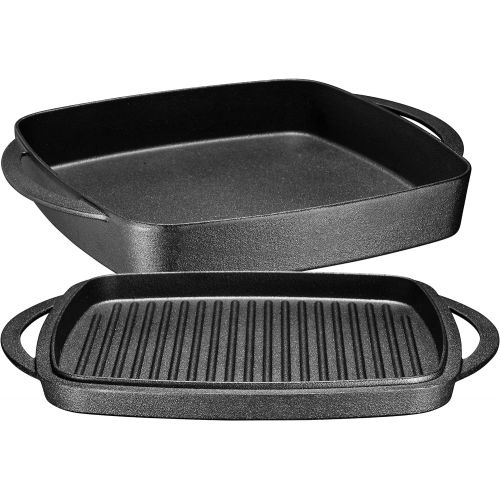  Bruntmor 2 In 1 Pre-Seasoned Square Cast Iron Baking Pan Cookware Dish With Grill Lid, 11-inch Multi Baker Casserole Dish, Lasagna Pan