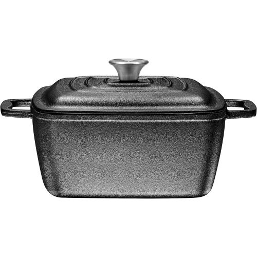  Bruntmor Pre-Seasoned Cast Iron Casserole Square Dutch Oven Pan with Cover, 3.8-Quart (Black)