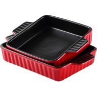 Bruntmor Set Of 2 Rectangular Bakeware Set Ceramic Baking Pan Lasagna Pans for Baking, large 9.5x7.5 + 8x7.5 Red/Black