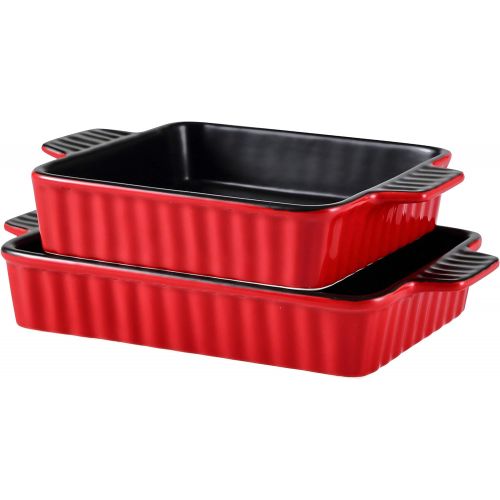  Bruntmor Set Of 2 Rectangular Bakeware Set Ceramic Baking Pan Lasagna Pans for Baking, large 9.5x7.5 + 8x7.5 Red/Black