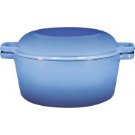 Bruntmor 2 in 1 Enameled Cast Iron Double Dutch Oven & Skillet Lid, 5-Quart, Induction, Electric, Gas & In Oven Compatible, Enameled Blue