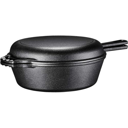  Bruntmor Pre-Seasoned 2-In-1 Cast Iron Multi-Cooker ? Heavy Duty Skillet and Lid Set, Versatile Non-Stick Kitchen Cookware, Use As Dutch Oven Or Frying Pan, 3 Quart, Pre-Seasoned