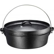 Bruntmor Pre-Seasoned Cast Iron Dutch Oven with Flanged Lid Iron Cover, for Campfire or Fireplace Cooking Pre-Seasoned Camping Cookware Flat Bottom 6-Quart