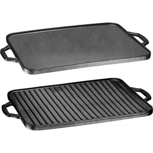  Bruntmor 3-In-1 Pre-Seasoned Cast Iron Rectangle Pan With With Reversible Grill Griddle Lid Multi Cooker Deep Roasting Grill Pan, Non-Stick Open Fire Camping, Use As Dutch Oven, Frying Pan