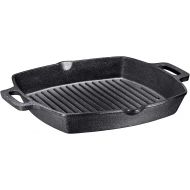 Bruntmor 10 Square Cast Iron Grill Pan Steak Pan Pre Seasoned Grill Pan with Easy Grease Drain Spout, with Large Loop Handles for Grilling Bacon, Steak, and Meats