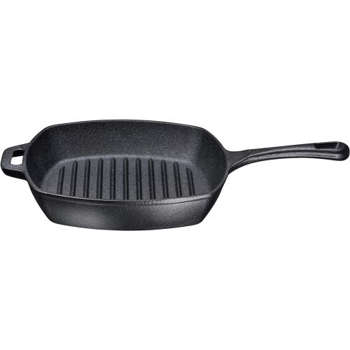  Bruntmor 10 Pre-seasoned Square Cast Iron Skillet Grill Pan for Grilling Bacon, Steak, and Meats, Stove, Fire and Oven Safe For Camping and Barbecue