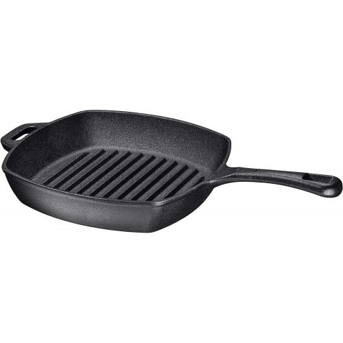  Bruntmor 10 Pre-seasoned Square Cast Iron Skillet Grill Pan for Grilling Bacon, Steak, and Meats, Stove, Fire and Oven Safe For Camping and Barbecue