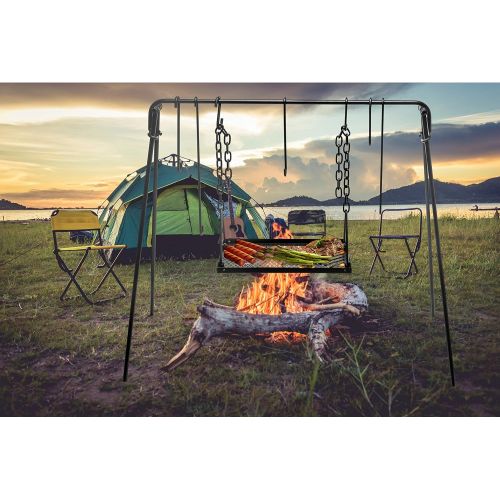  [아마존베스트]Bruntmor Grill Swing Campfire Cooking Stand BBQ Grill for Cookware & Dutch Oven Adjustable Collapsible Legs with Hooks & Accessories & Carrying Case