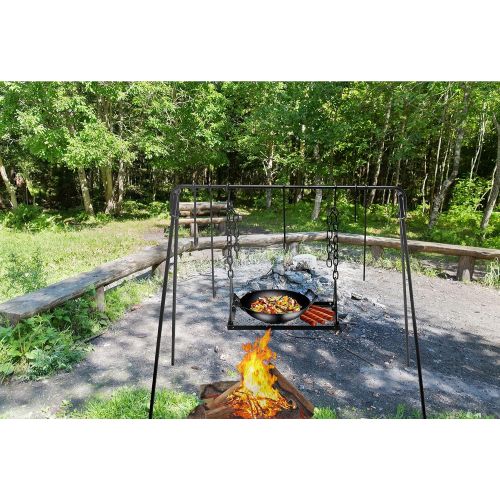  [아마존베스트]Bruntmor Grill Swing Campfire Cooking Stand BBQ Grill for Cookware & Dutch Oven Adjustable Collapsible Legs with Hooks & Accessories & Carrying Case