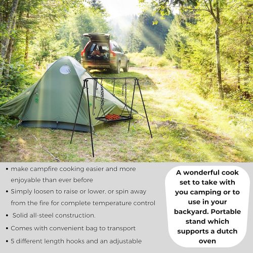  [아마존베스트]Bruntmor Grill Swing Campfire Cooking Stand BBQ Grill for Cookware & Dutch Oven Adjustable Collapsible Legs with Hooks & Accessories & Carrying Case