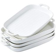 [아마존베스트]Bruntmor 10x6 Set Of 4 Oven to Table Bakeware Matte Glaze Dinner Plates, Lasagna Serving Pan With Handle Rectangular Dish, White
