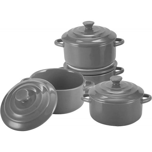  [아마존베스트]Bruntmor 8.5oz Oven Safe Mini Cocotte Ceramic Ramekins For Baking, Mini Casserole with Lid, Souffle Dish, 2 White & 2 Teal