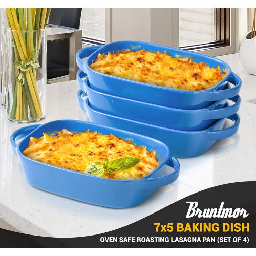  [아마존베스트]Bruntmor Set Of 4 Ceramic 7x5 Baking Dish Oven Safe Roasting Lasagna Pan Small Casserole Bakeware with Handle Rectangular Dish, 20 Oz. Black
