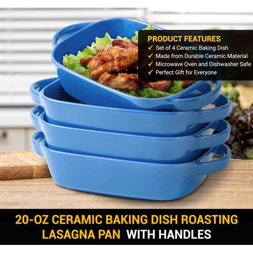  [아마존베스트]Bruntmor Set Of 4 Ceramic 7x5 Baking Dish Oven Safe Roasting Lasagna Pan Small Casserole Bakeware with Handle Rectangular Dish, 20 Oz. Black