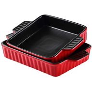 [아마존베스트]Bruntmor Set Of 2 Rectangular Bakeware Set Ceramic Baking Pan Lasagna Pans for Baking, large 9.5 x 7.5 + 8 x 7.5 Red/Black