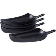 [아마존베스트]Bruntmor Set Of 4 Ceramic Matte Glaze Baking Dish 9 dinner plates, Oven Safe Roasting Lasagna Pan with Handle Triangle Dish, Black